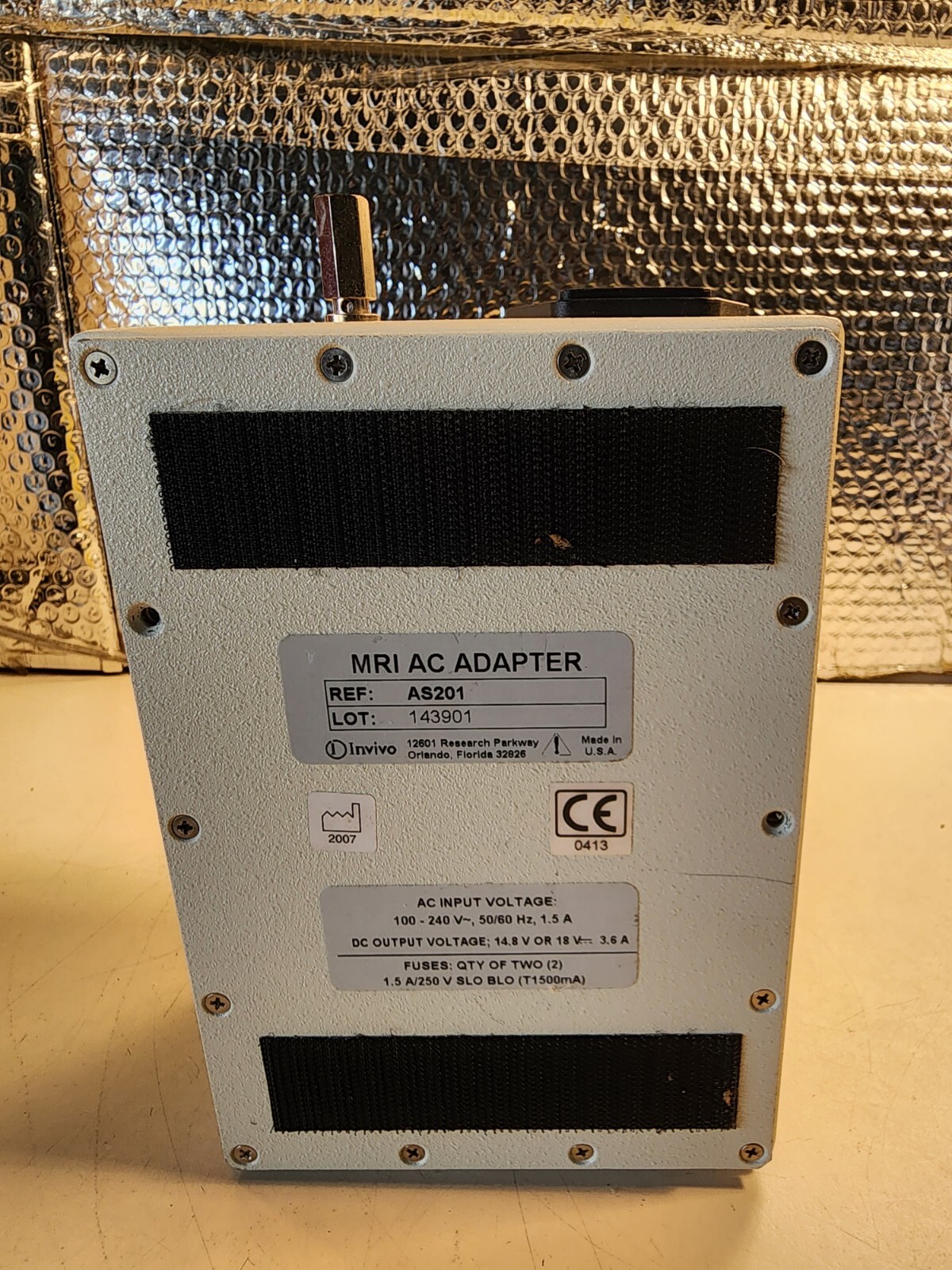 INVIVO MRI AC ADAPTER AS201 2007 100-240V 50/60HZ 1.5A MADE IN USA