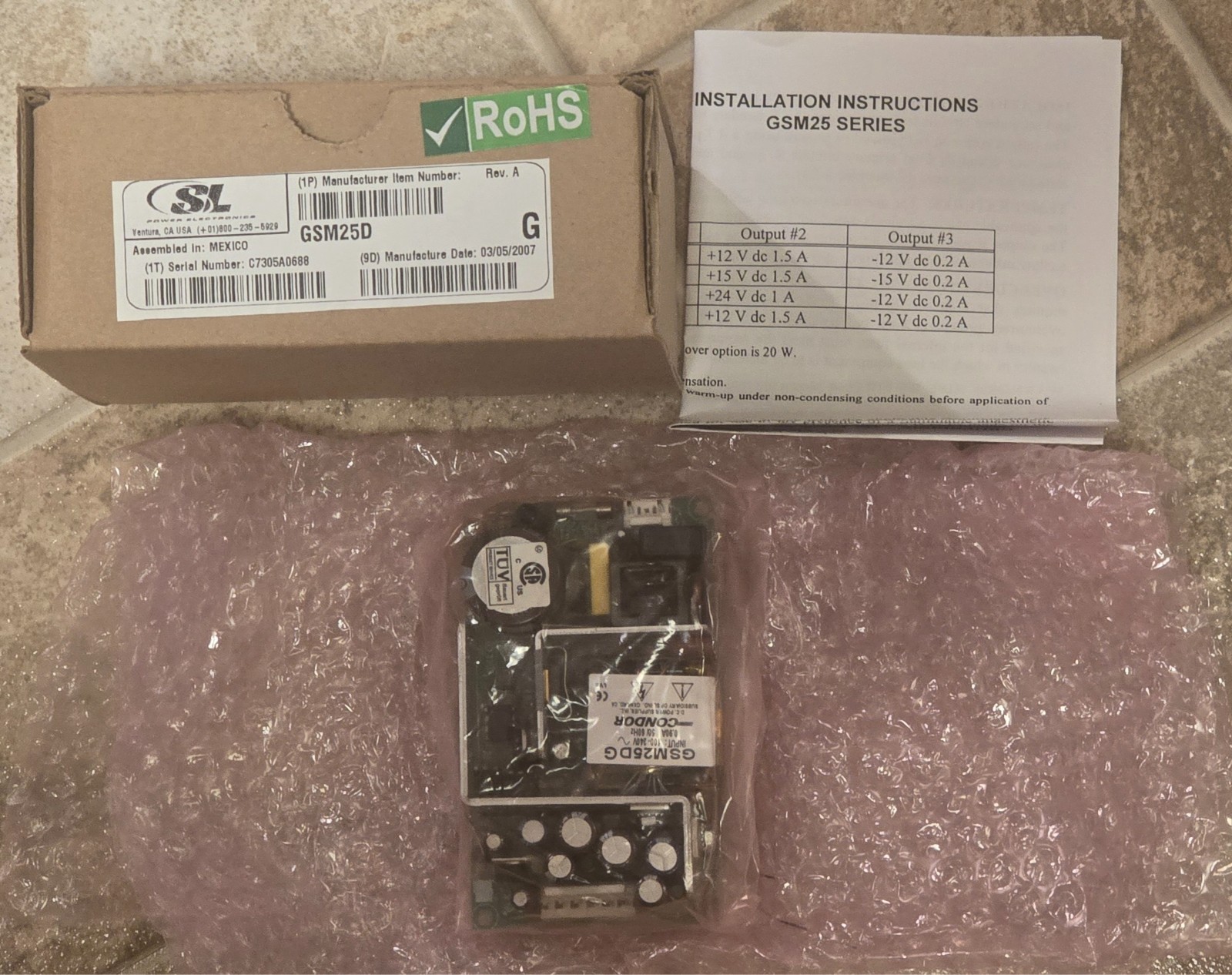 Condor DC Power Supply GSM25D 100-240V ac, 0.90A, 50/60 HZ, 34577-7001A