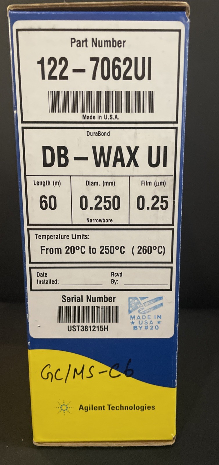 Agilent GC Column 122-7062UI DB-WAX UI Ultra Inert 60m 0,25 mm 0,25 µm