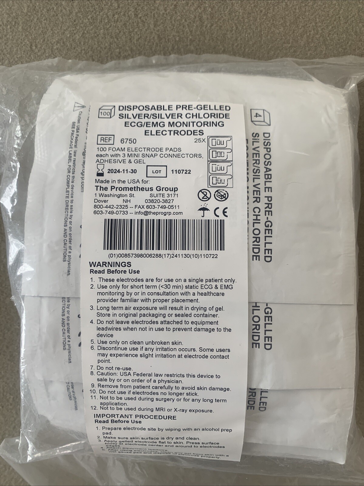 Lot Of 100 Disposable Pre-Gelled Silver Chloride ECG / EMG Monitoring Electrodes