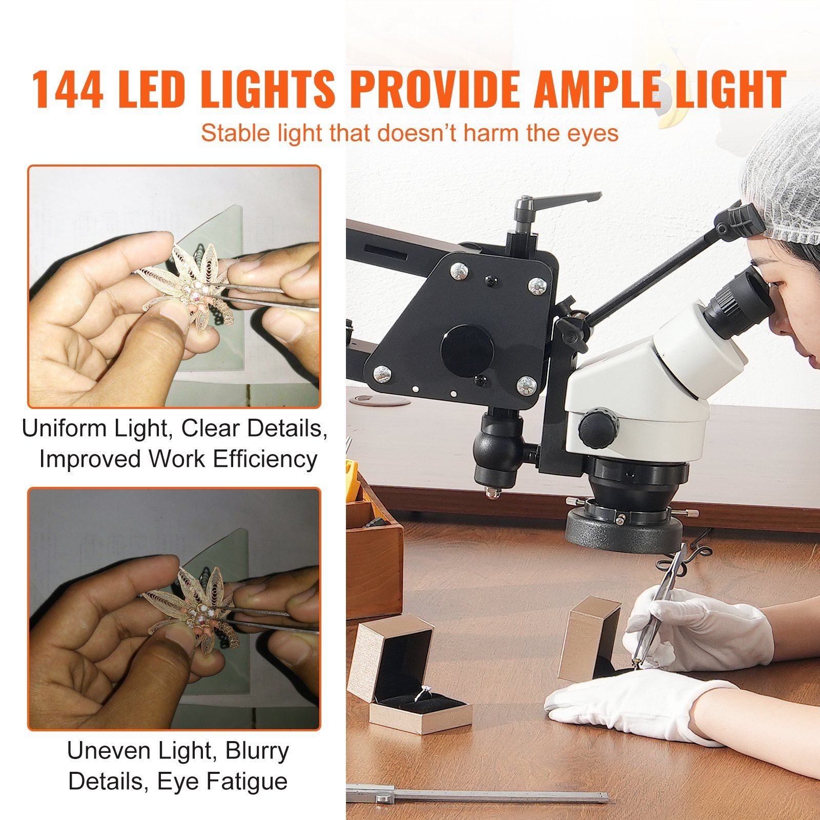 7X-45X Heavy-Duty Jewelry Microscope, Wide-Range Adjustability, USB LED Light