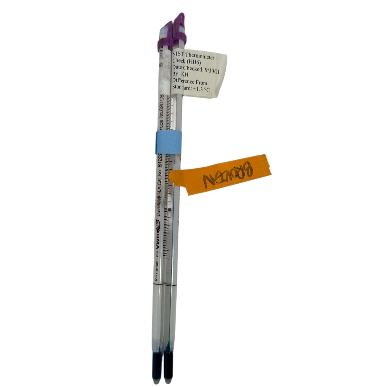 Lot of 2 VWR Enviro-Safe Liquid-In-Glass Laboratory Thermometers 61222-620