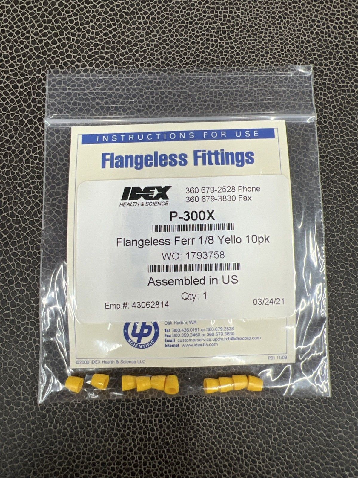IDEX P-300X Fitting Flangeless Ferrule 1/8″ Yellow 10 pack NEW SEALED