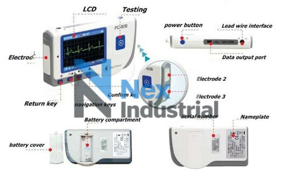 1PC Portable Handheld Easy ECG/EKG Heart Monitor PC-80B Continuous Measurement