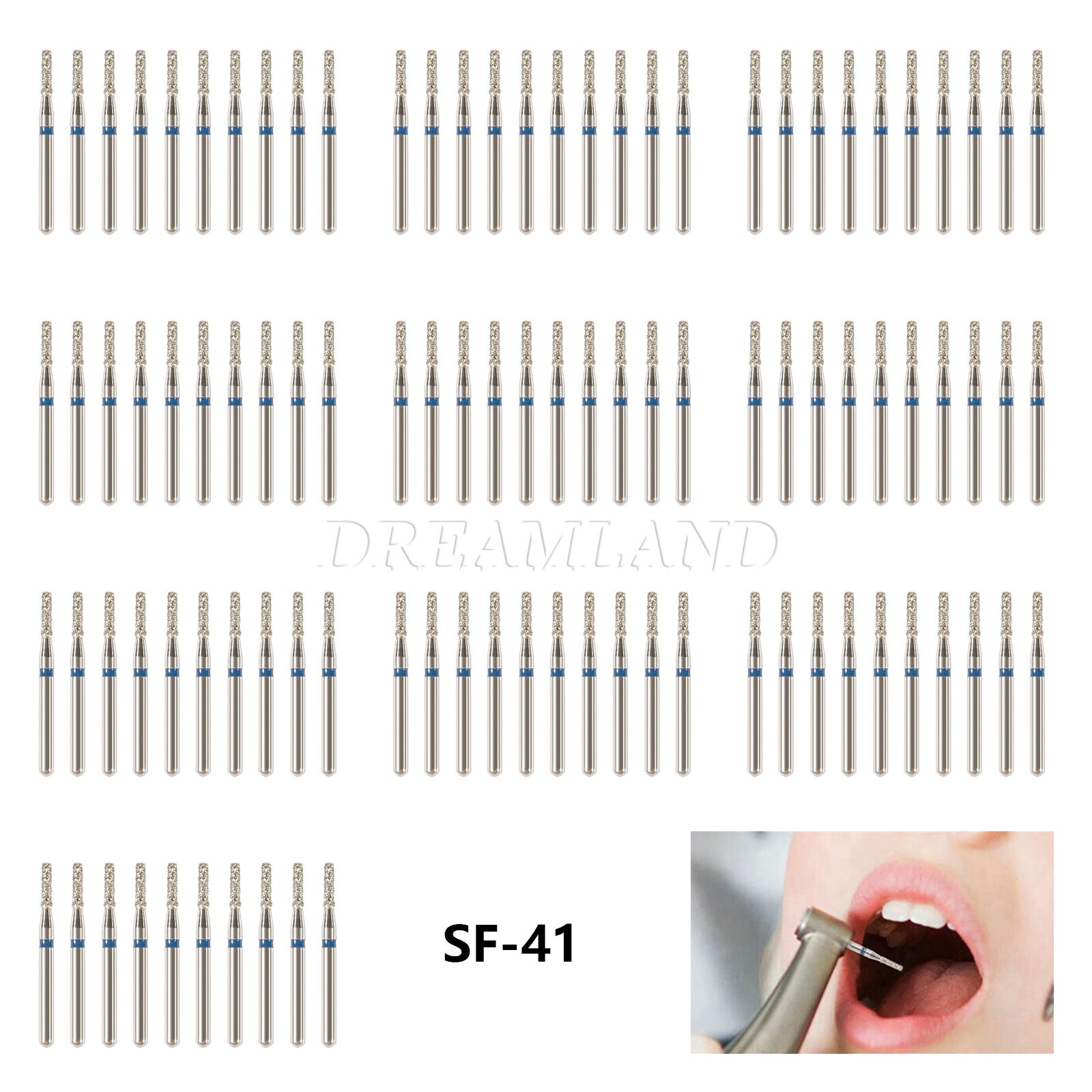 100pcs Dental Diamond Burs Friction Grip SF-41 for High Speed Handpiece