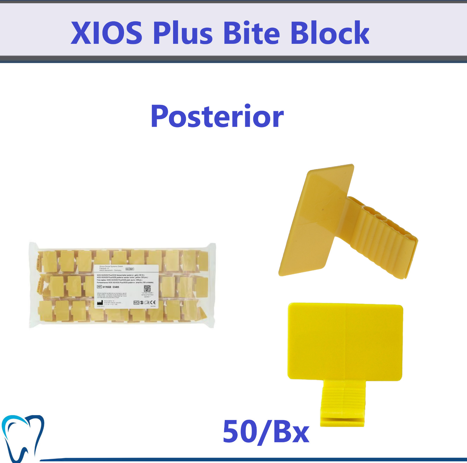 X-Ray Sirona 6176528 XIOS Plus Bite Blocks with Adhesive Posterior Yellow 50/Bx