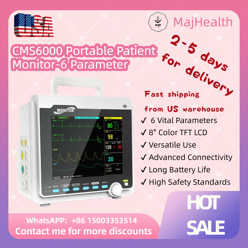Patient Monitor | 6-Parameter:ECG,NIBP,SpO2,Respiration,Pulse Rate,Temperature