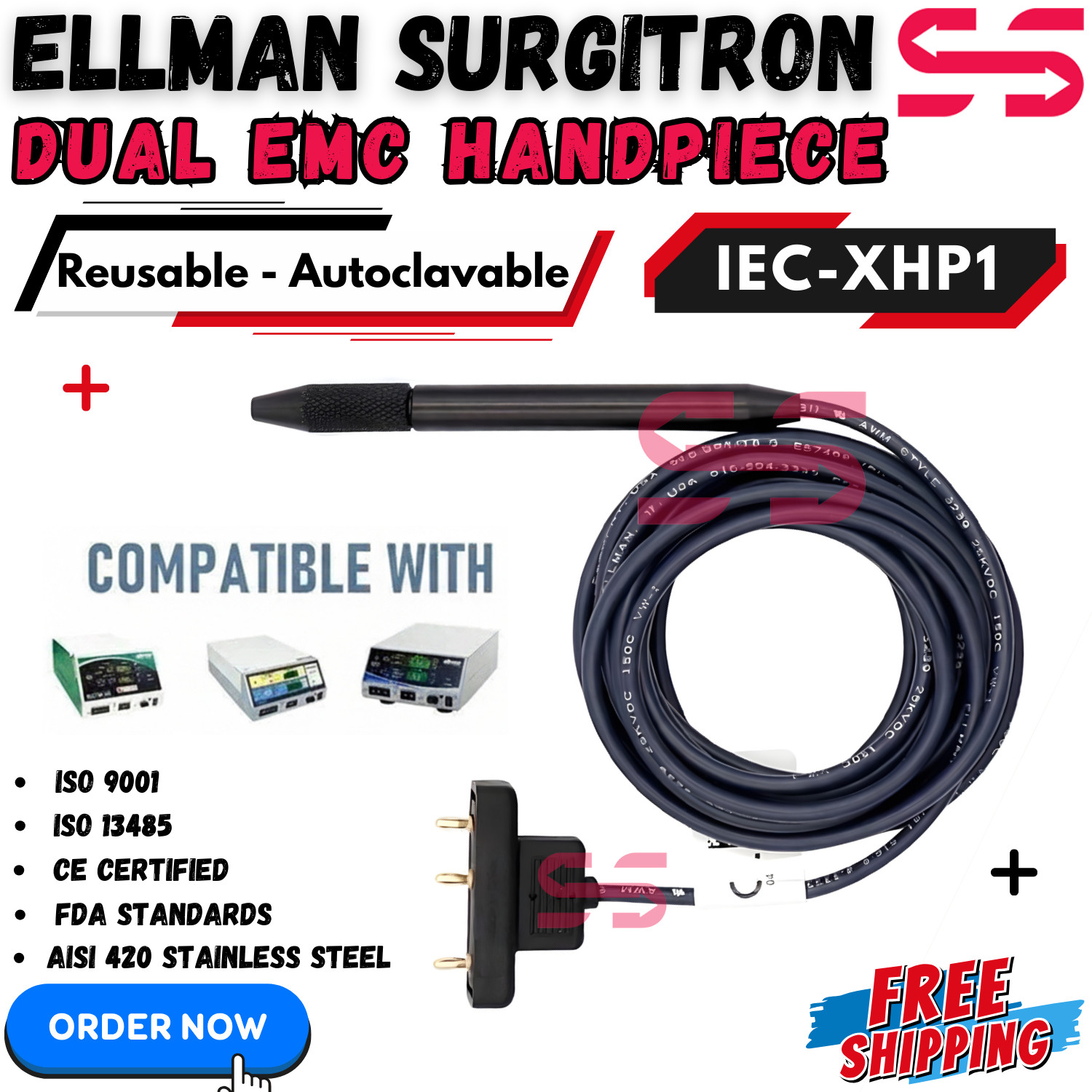 Ellman Surgitron Dual EMC Handpiece IEC-XHP1 Foot Controlled Handpiece -Reusable