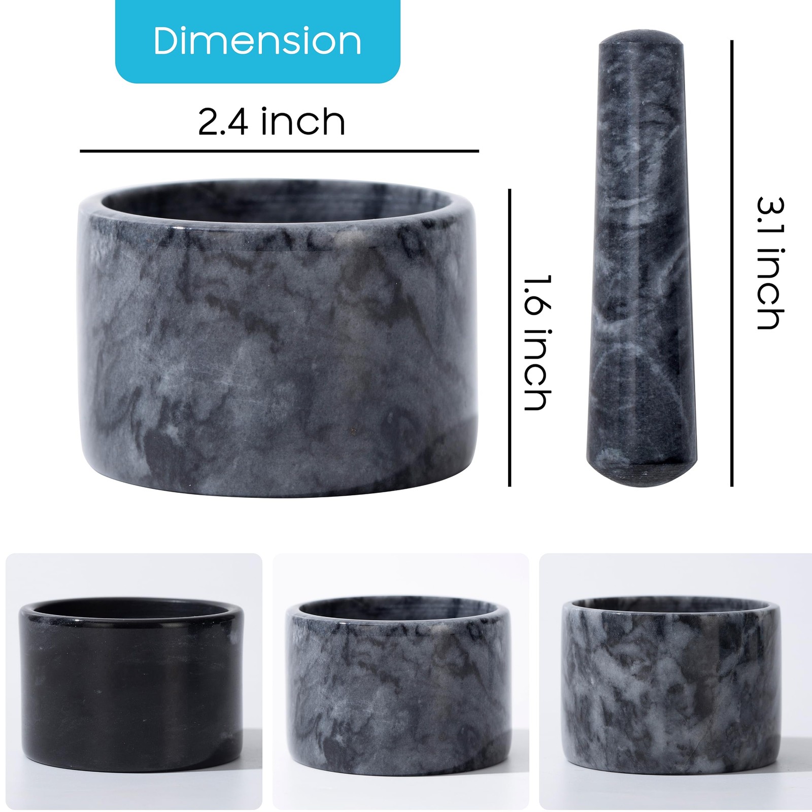 Fasolahome Pill Crusher, Mini Marble and Pestle Set, Crusher gray