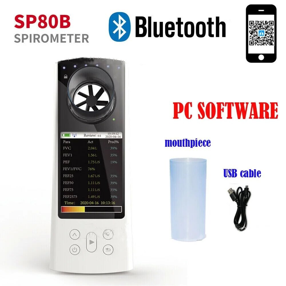 SP80B Digital Bluetooth Spirometer – Handheld Lung Function Testing Device w/App