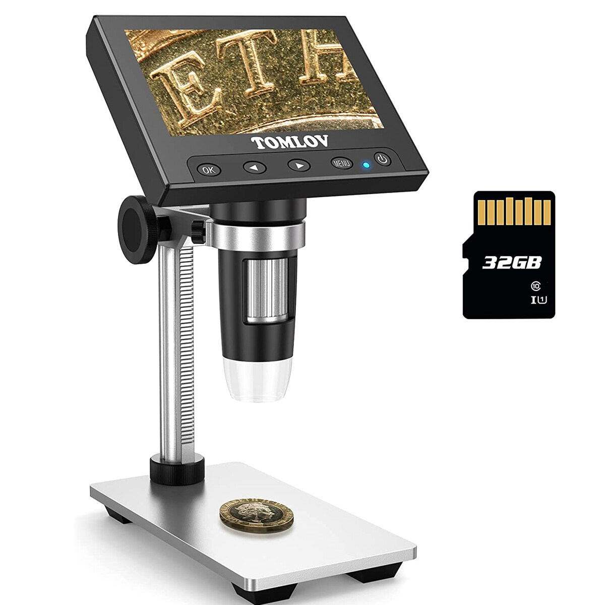 TOMLOV DM4 Digital Microscope 1000X 4.3″ Screen 32G Coin Microscope Video/Photo