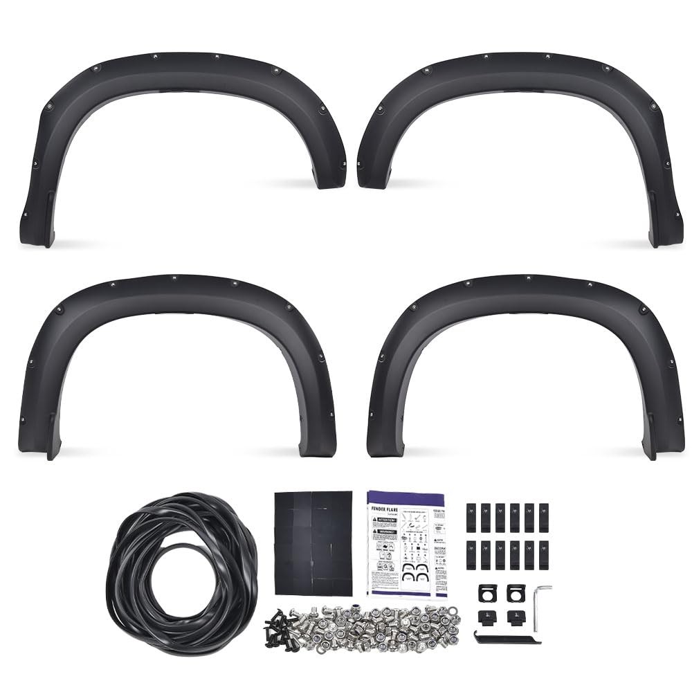 4 PCS Pocket Rivet Smooth Black Fender Flares for Chevy Silverado 1500 2019-2021