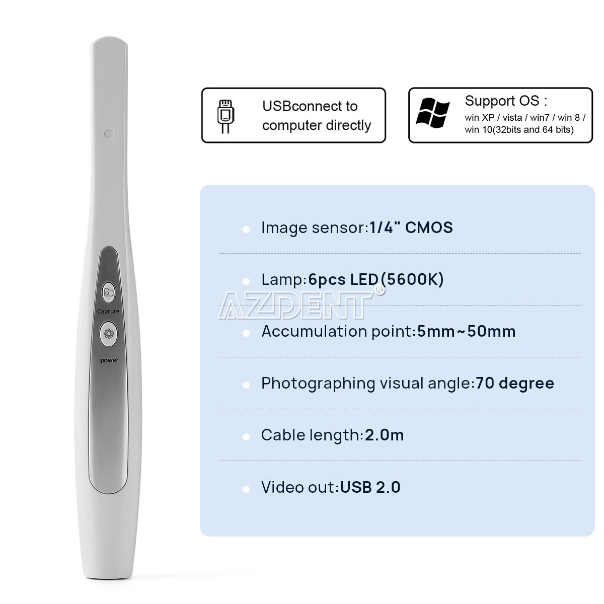 AZDENT Dental USB Intraoral Camera HD Digital Image 6 LED Light Auto Focus