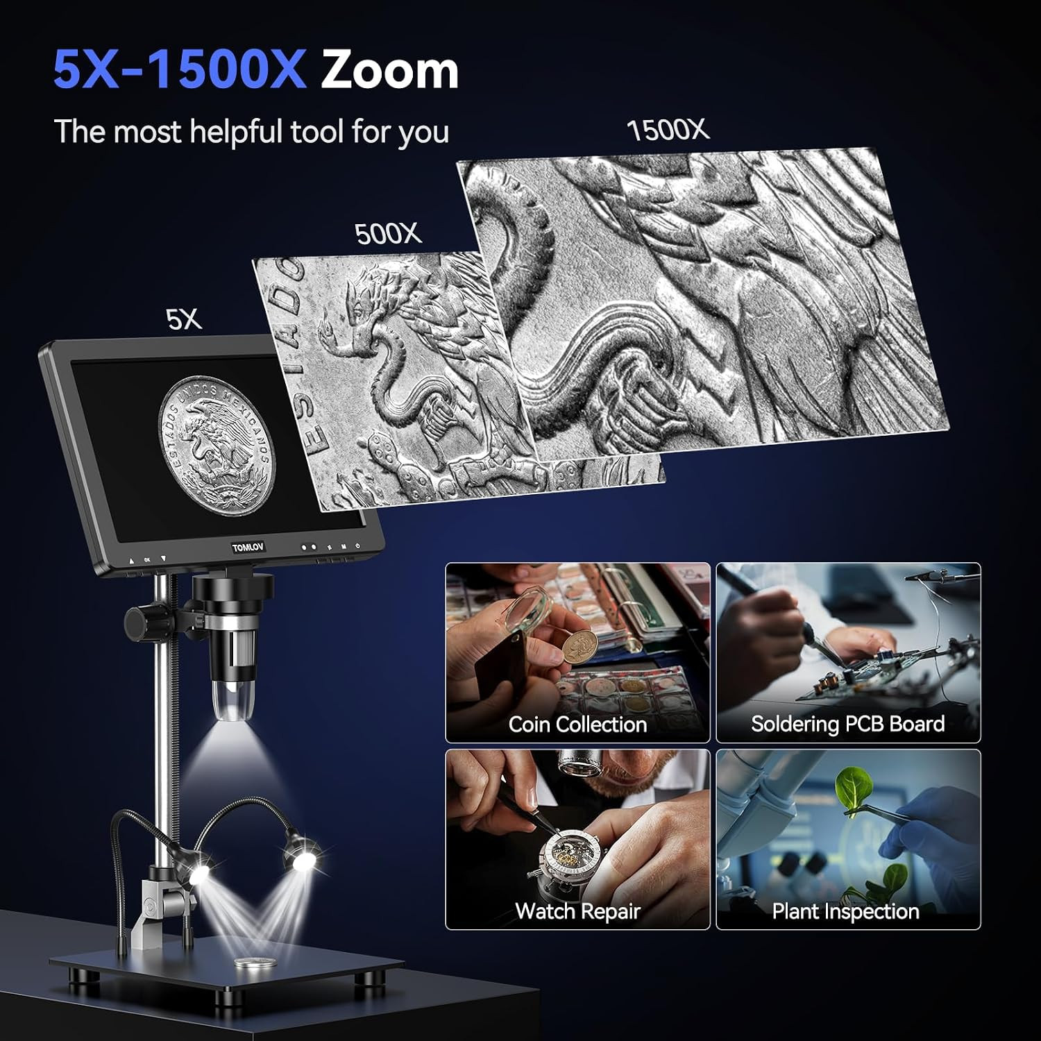 TOMLOV DM9 Max Digital Microscope: 20MP 10.1″ 1500X HD IPS Coin Microscope Magni