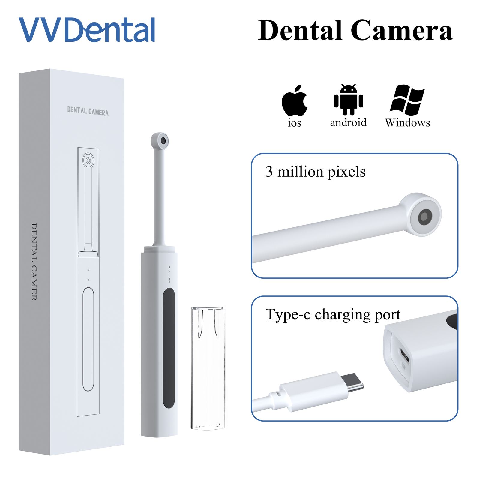 Wireless Dental Intra Oral Camera 3MP HD Waterproof IP56 Intraoral Endoscope