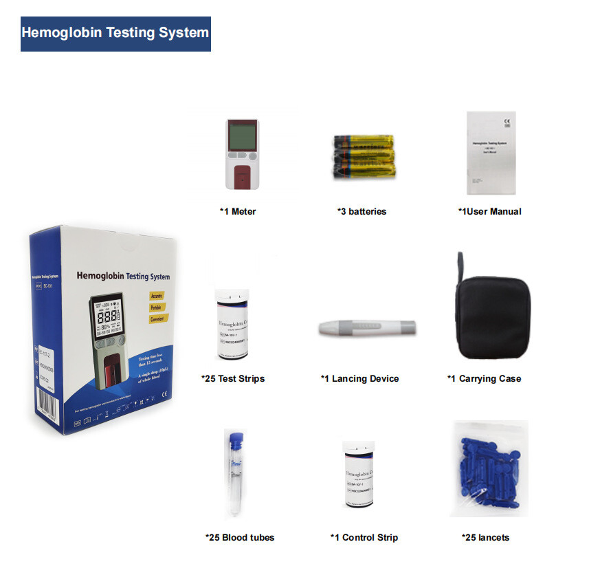 Hemoglobin Merter Hemoglobin Test Meter Kit Anemia Monitor Analyzer+ 25 Strips
