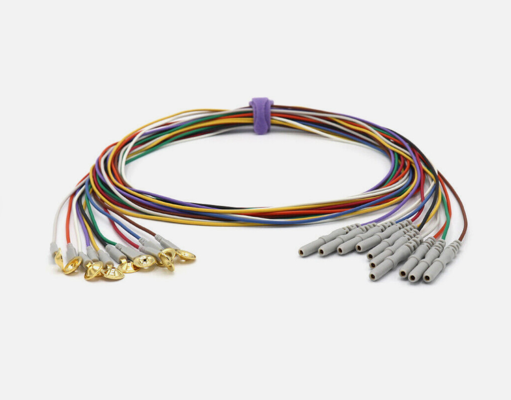 EEG Gold Cup Electrodes 48 Inch Wire with 1.5 DIN Set of 10-Same Day Shipping