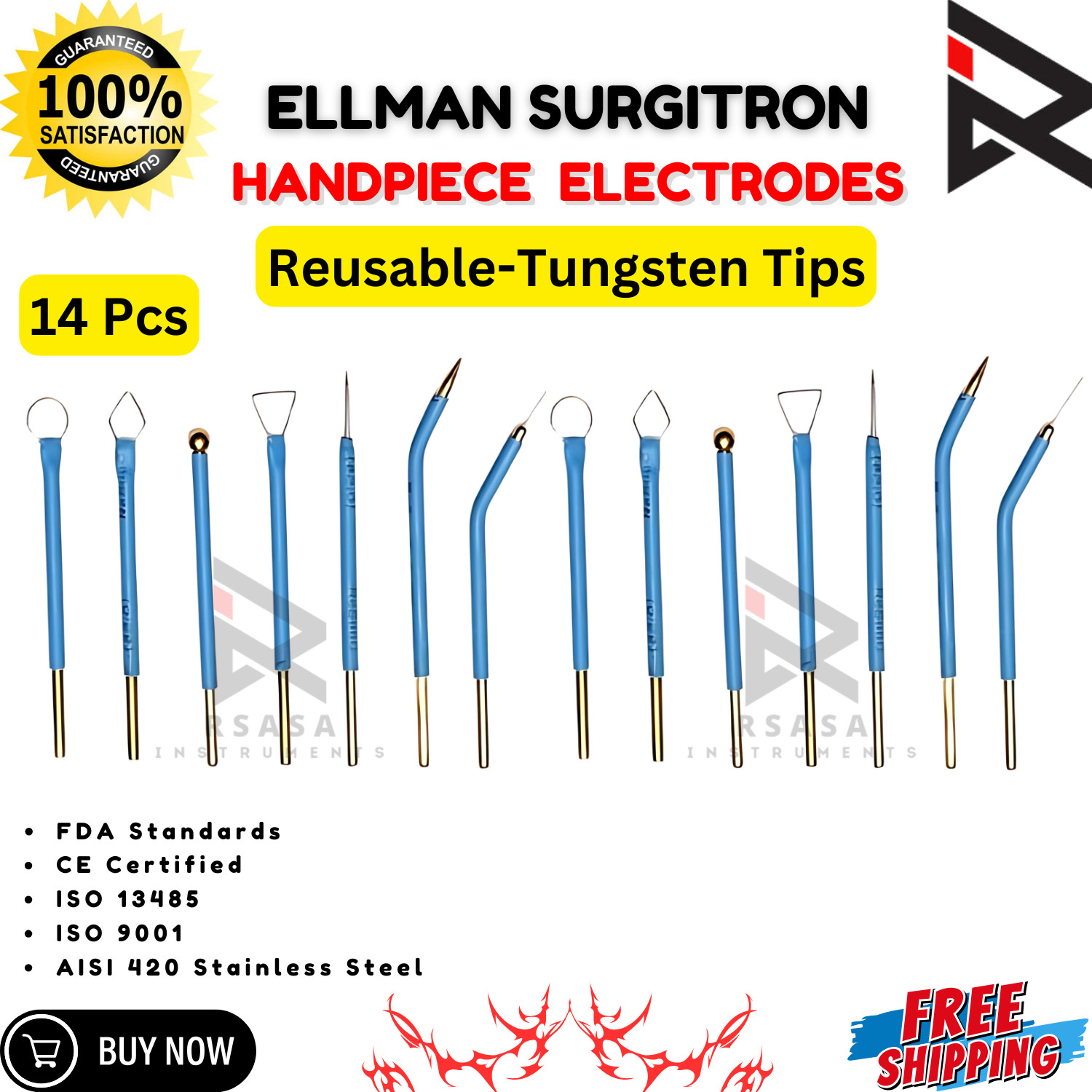 Ellman Surgitron 14 Pcs Handpiece Electrodes Reusable-Tungsten Tips New CE/FDA.