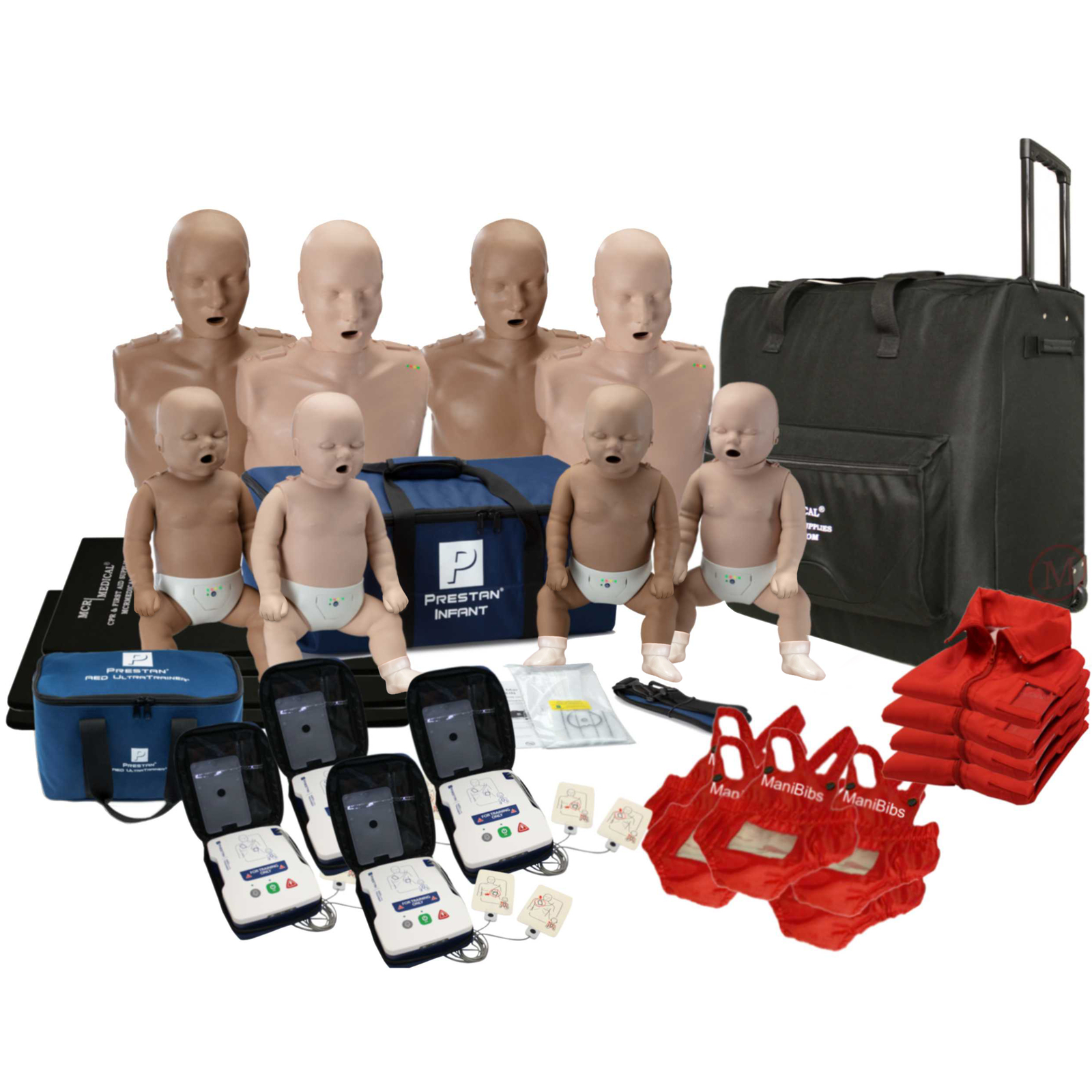CPR Adult Manikin 4-Pack & Infant Manikin 4-Pack w. Feedback, AED UltraTrainers