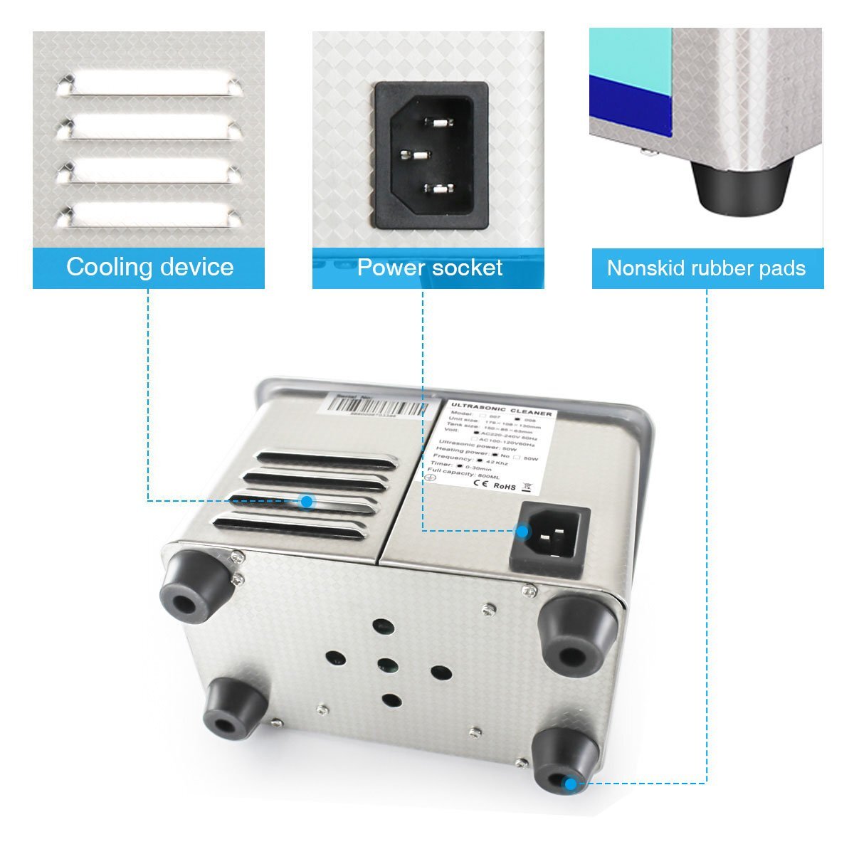 800ml 0.8L Ultrasonic Cleaner Digital Sonic Cleaning Equipment Stainless Steel