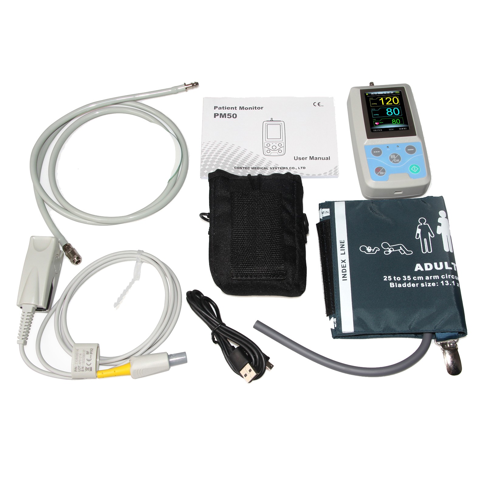 1PCS PM50 Patient Monitor Vital Signs Digital NIBP SPO2 Ambulatory NIBP Holter M