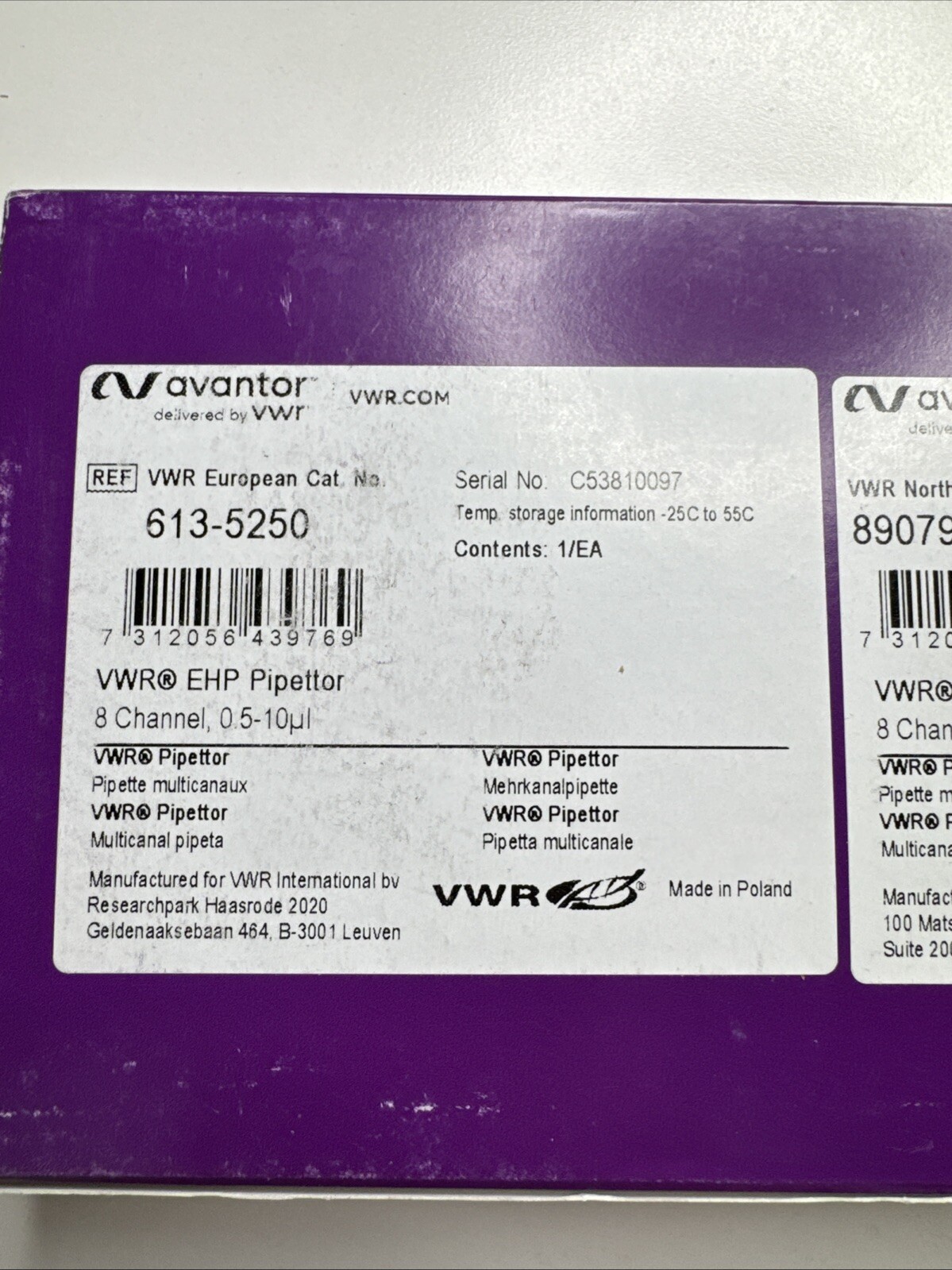 VWR Signature EHP Eight Channel Pipettor Variable 0.5-10ul 89079-944 Brand New