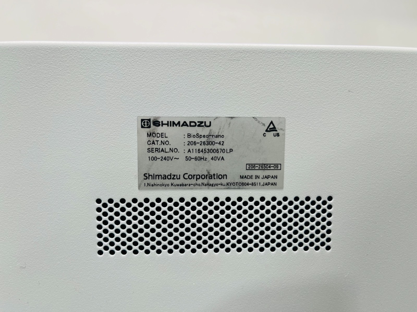 Shimadzu Biotech Spectrophotometer 100-240V 50-60 Hz 40V Power Tested