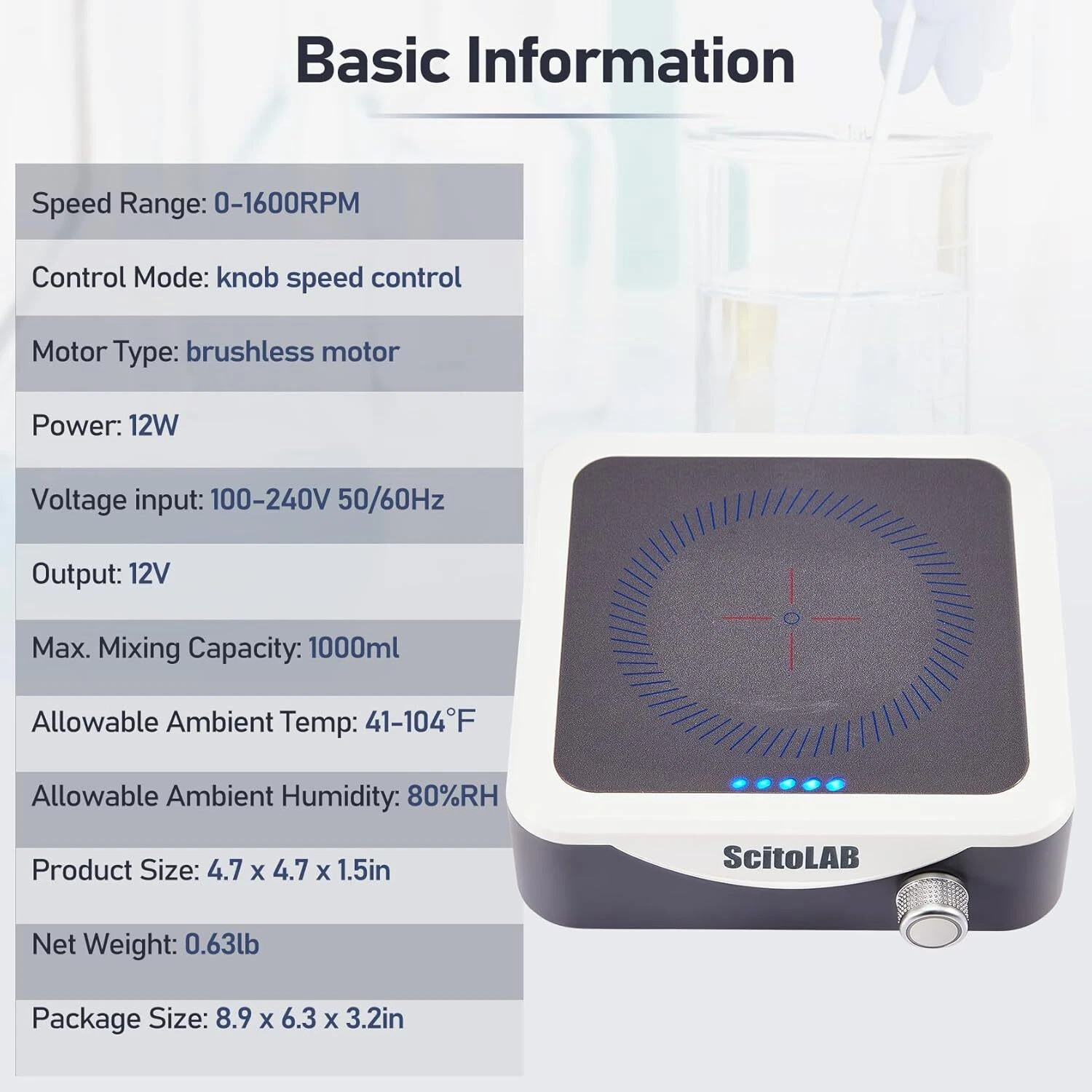 Magnetic Stirrer Mixer 0-1600 RPM with Stir Bar Max 1000ml Stirring Capacity US