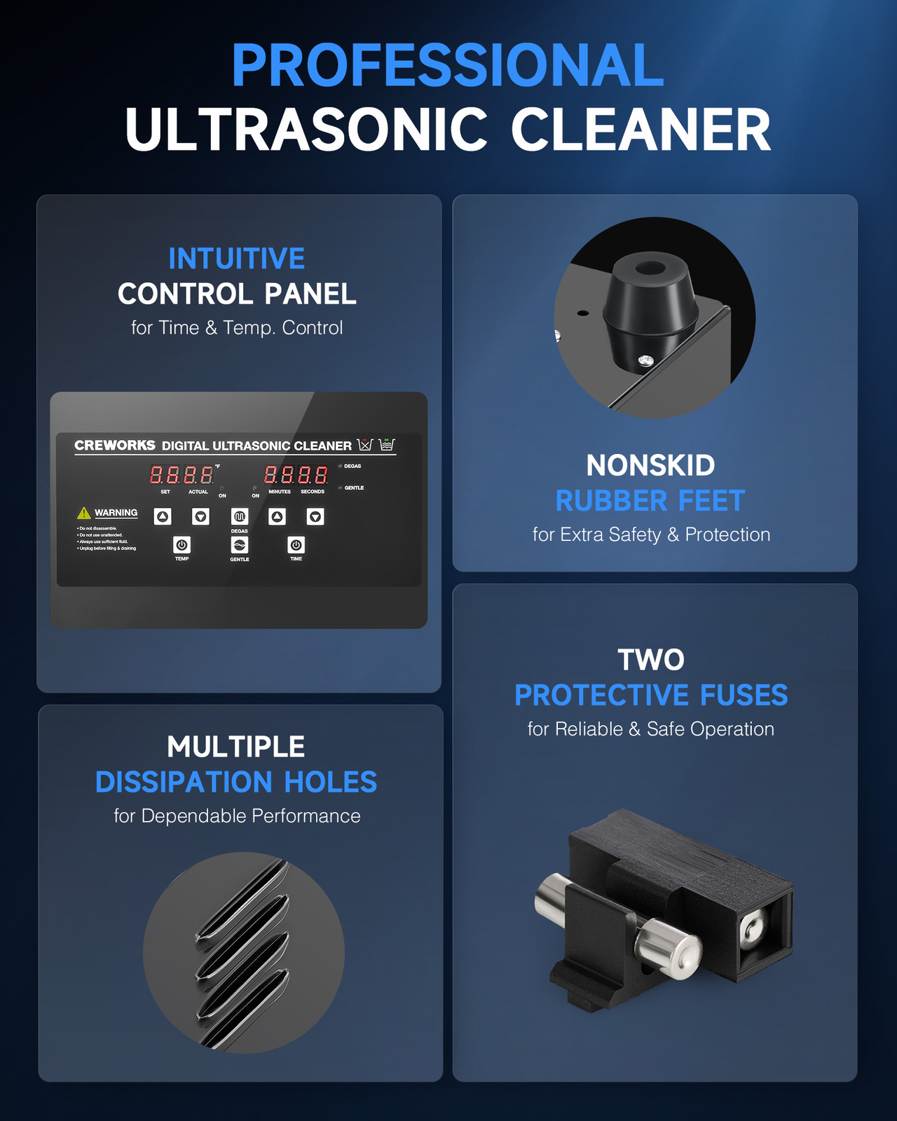 CREWORKS Titanium Steel Ultrasonic Cleaner 15L Timed Digital Cleaning Equipment