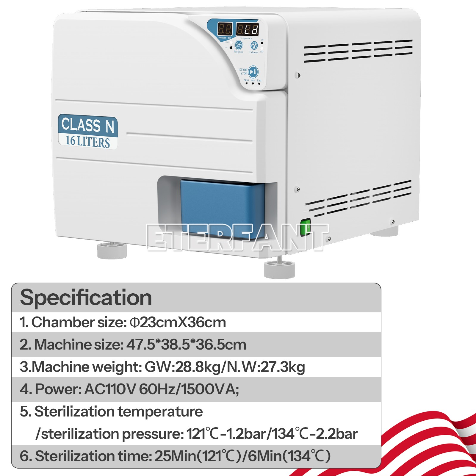 Dental Class N Autoclave Steam Sterilizer High Temperature 16L/18L/23L