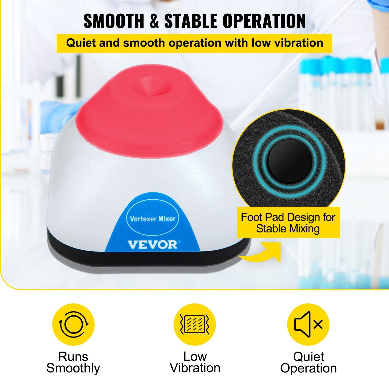Efficient Vortex Mixer 3000RPM, 6mm Orbit, 50mL, Touch Control System