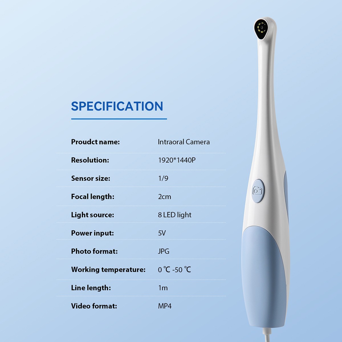 13MP Auto Dental Camera Endoscope 105°FOV w/ Sheath iOS Windows UVC 8 LED light
