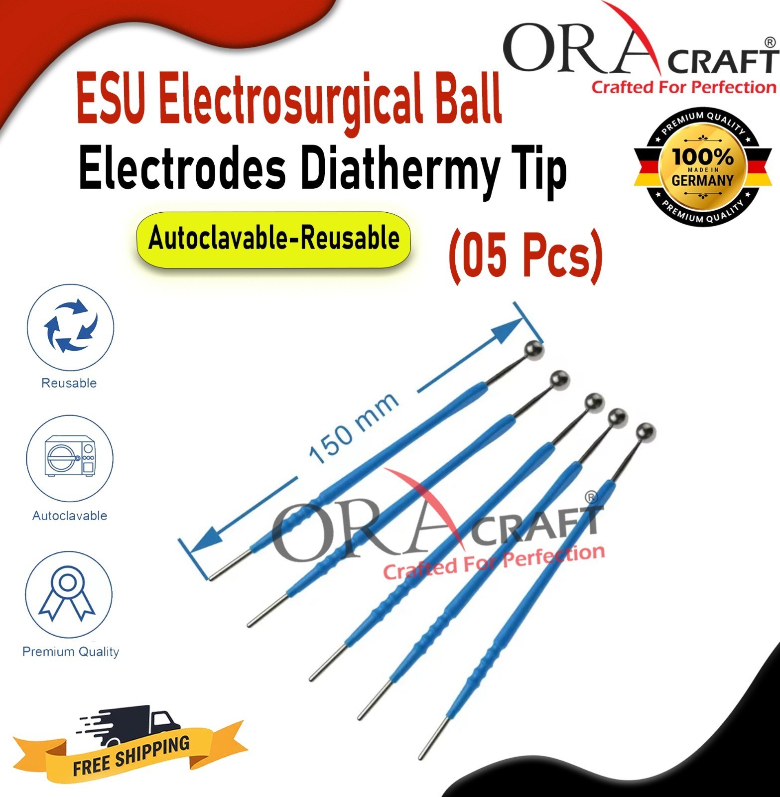 ESU Electrosurgical 5mm Ball Electrodes Diathermy Tip Autoclavable-Reusable 5Pcs