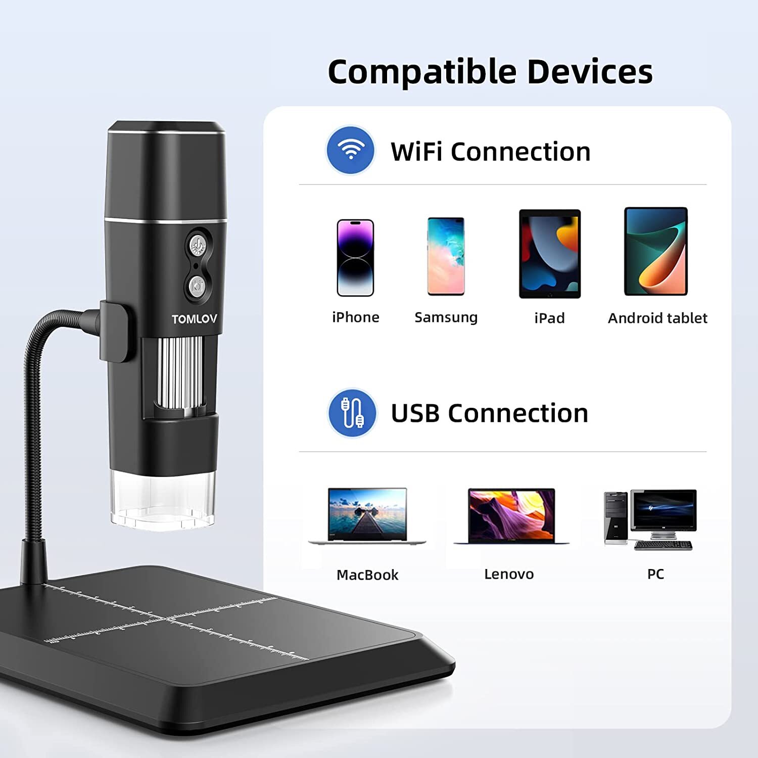 TOMLOV WiFi 1000X Digital Microscope 1080P USB Coin Magnifier Camera for iPhone