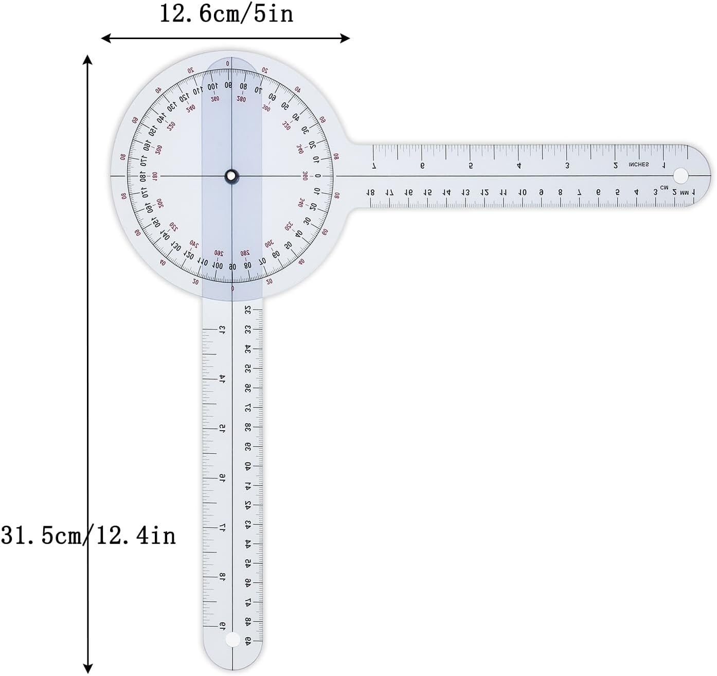 12 in Goniometer 360° Transparent Protractor Physical Therapy Measurement Ruler