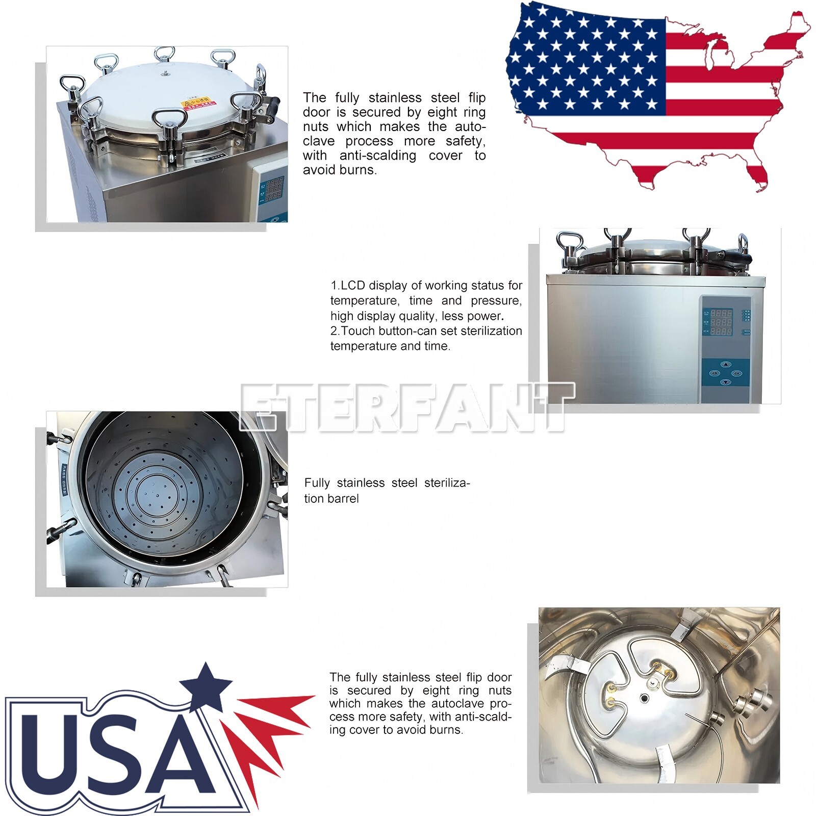 35 Liter High Pressure Sterilizer Vertical Autoclave LED Display 105-134°C US