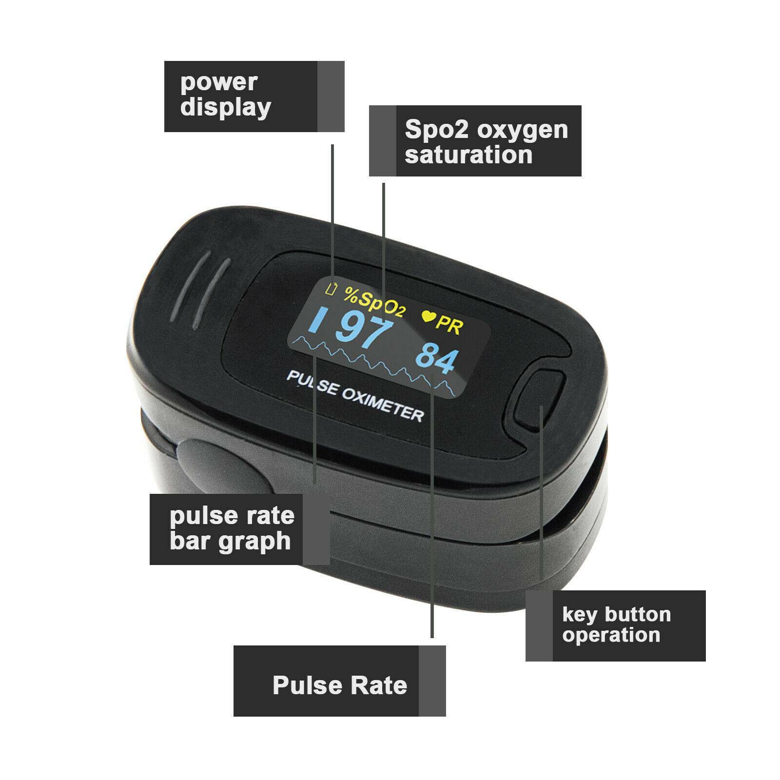 Finger Pulse Oximeter With Case Fingertip Oximetro de pulso de dedo OLED US