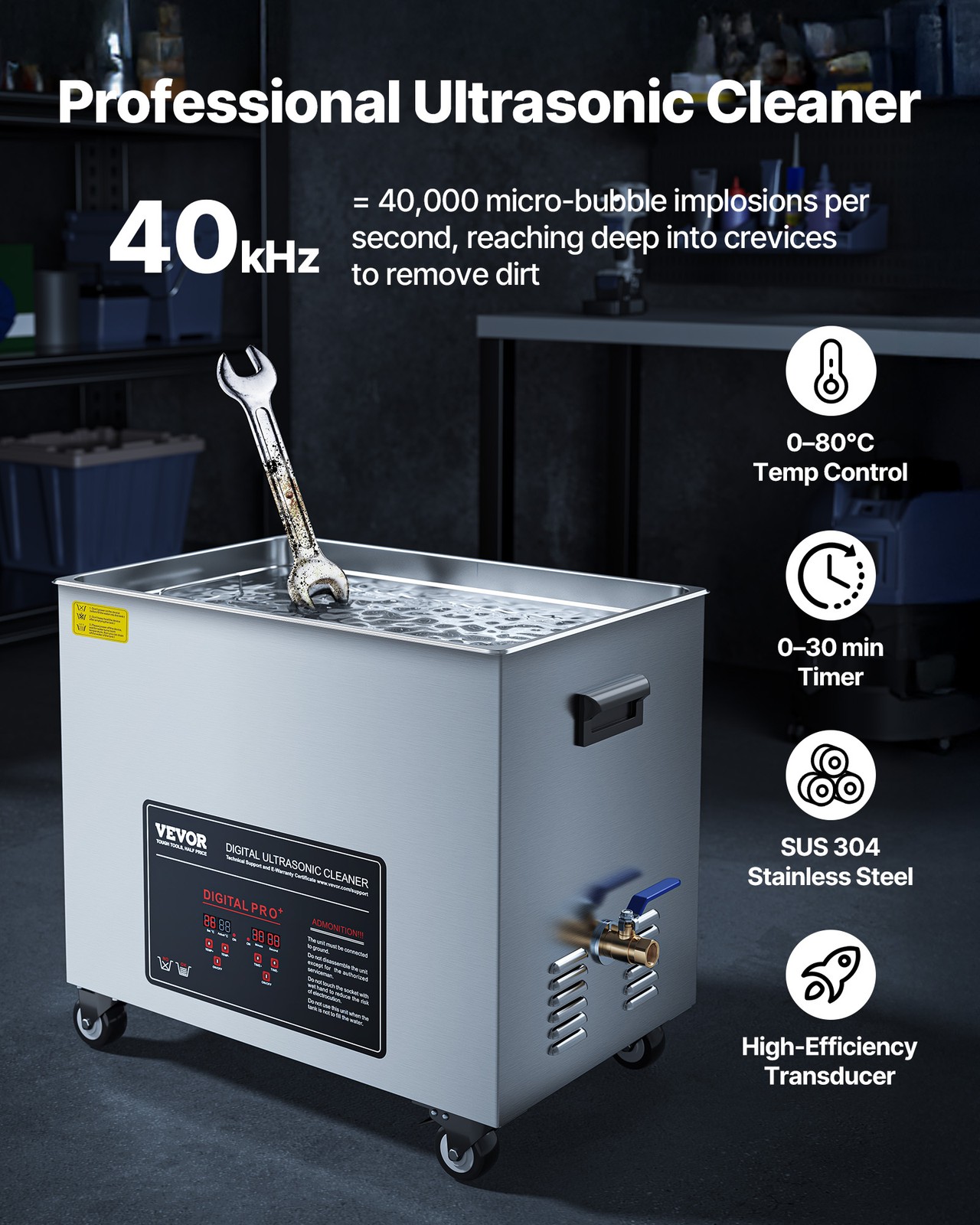 VEVOR 50L Ultrasonic Cleaner Machine with Cleaning Basket & Digital Display 840W