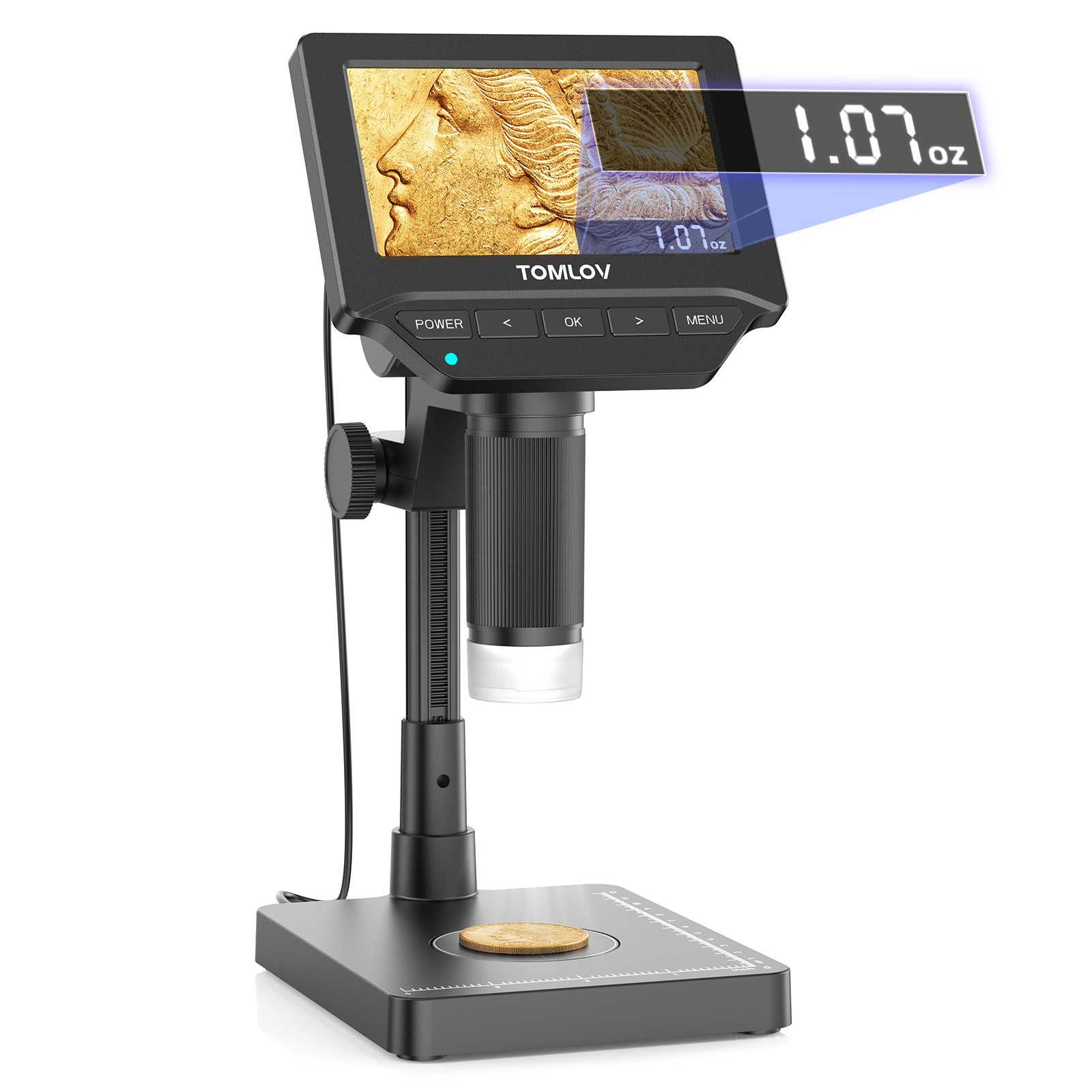 TOMLOV 4.3″ Digital Microscope 200X Coin Microscope Weight Scale for Collectors