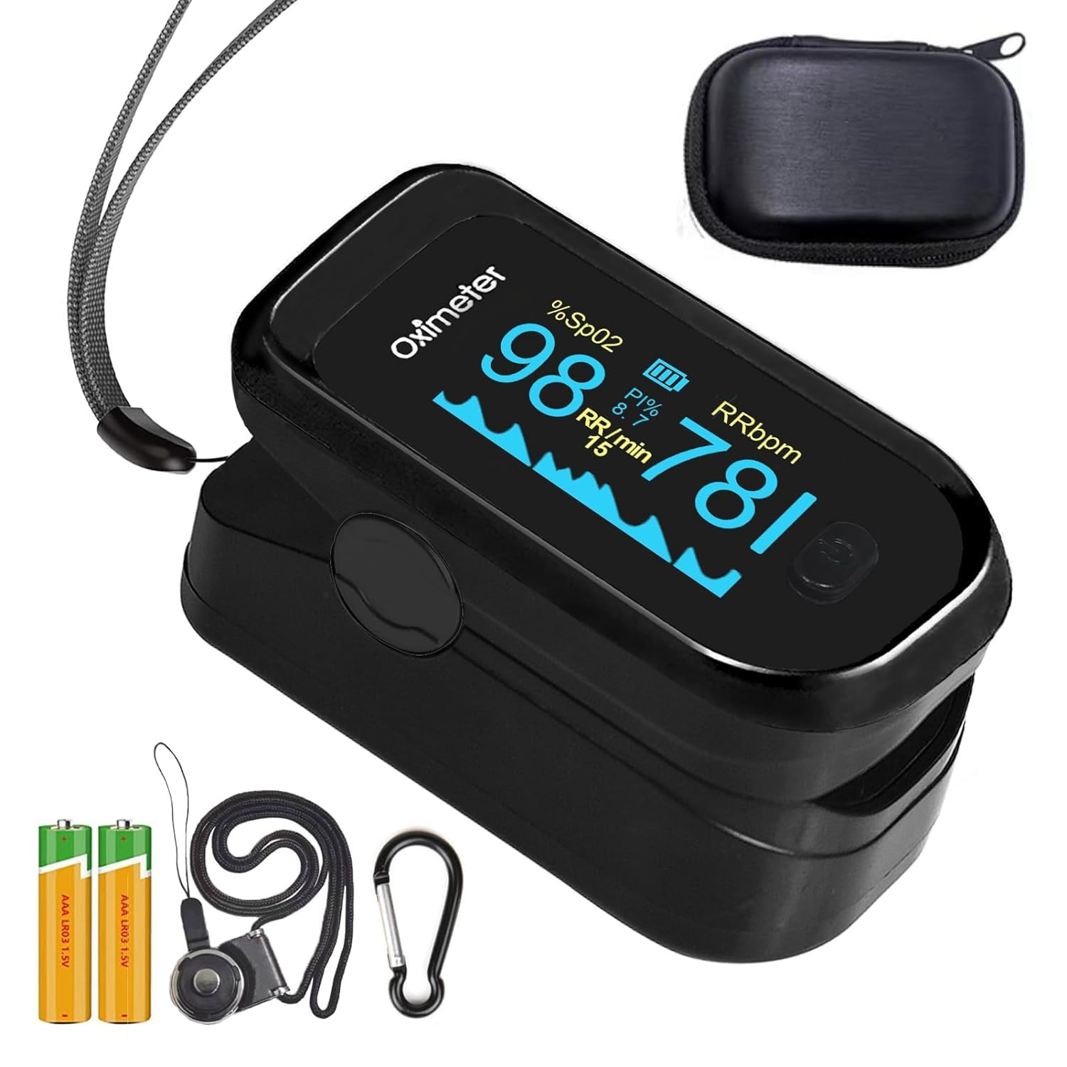 TYNDALL Pulse Oximeter Fingertip, 4 Data Pulse Oximeter with Respiration, Respir