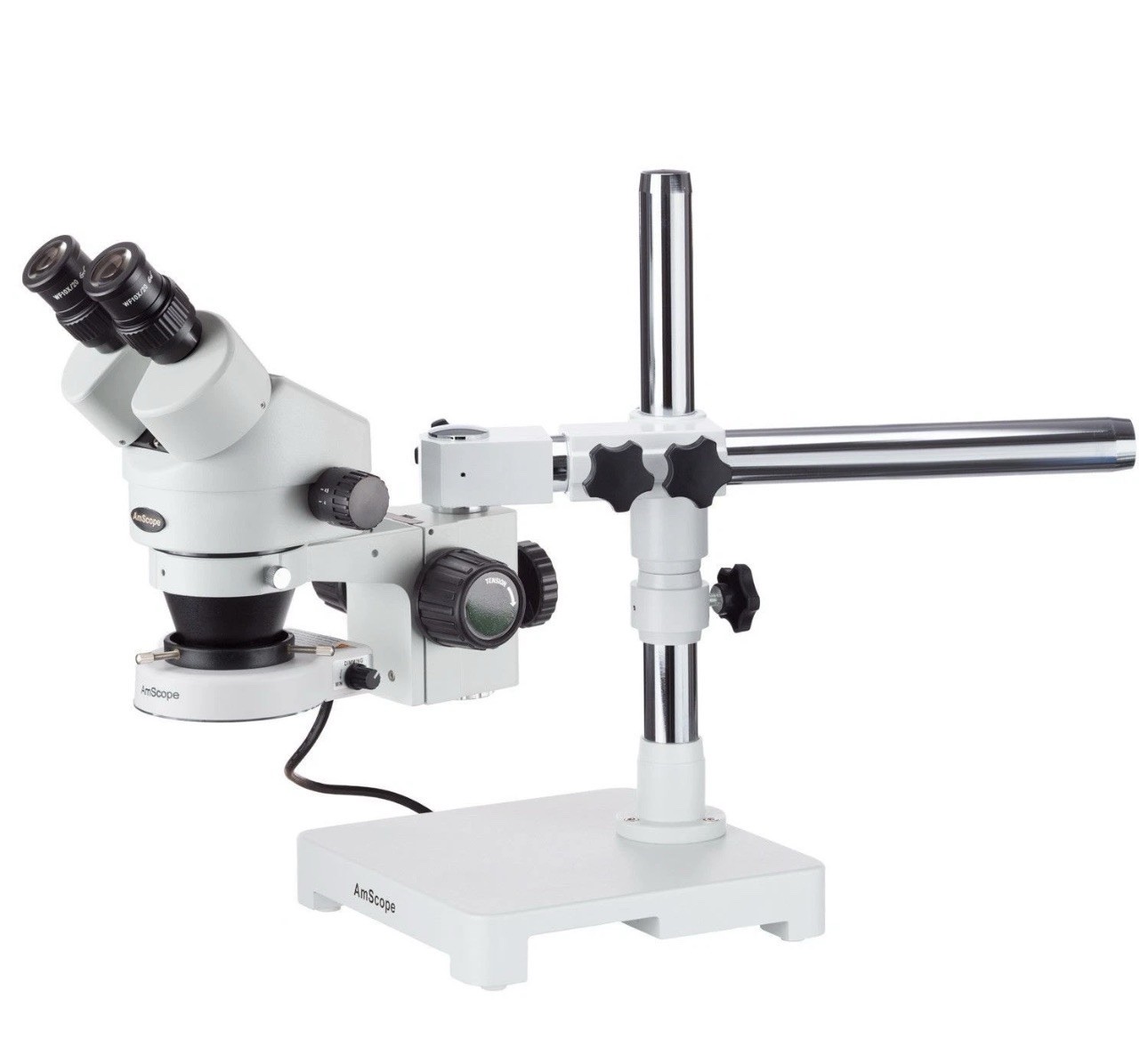 AmScope 7X-45X Stereo Zoom Microscope on Boom Stand + 80 LED Ring Light