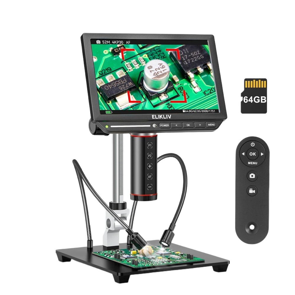 Elikliv EM4K-AF Auto-Focus Digital Microscope 4K 52MP 8″ IPS 2000X Magnification
