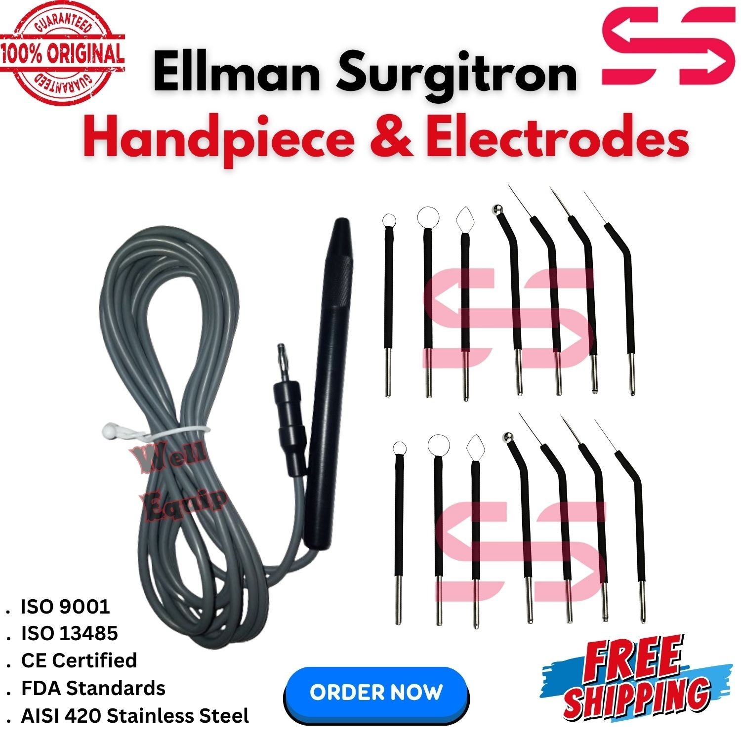 Ellman Surgitron Handpiece & Electrodes Set of 14 Pcs Reusable-Autoclavable CE