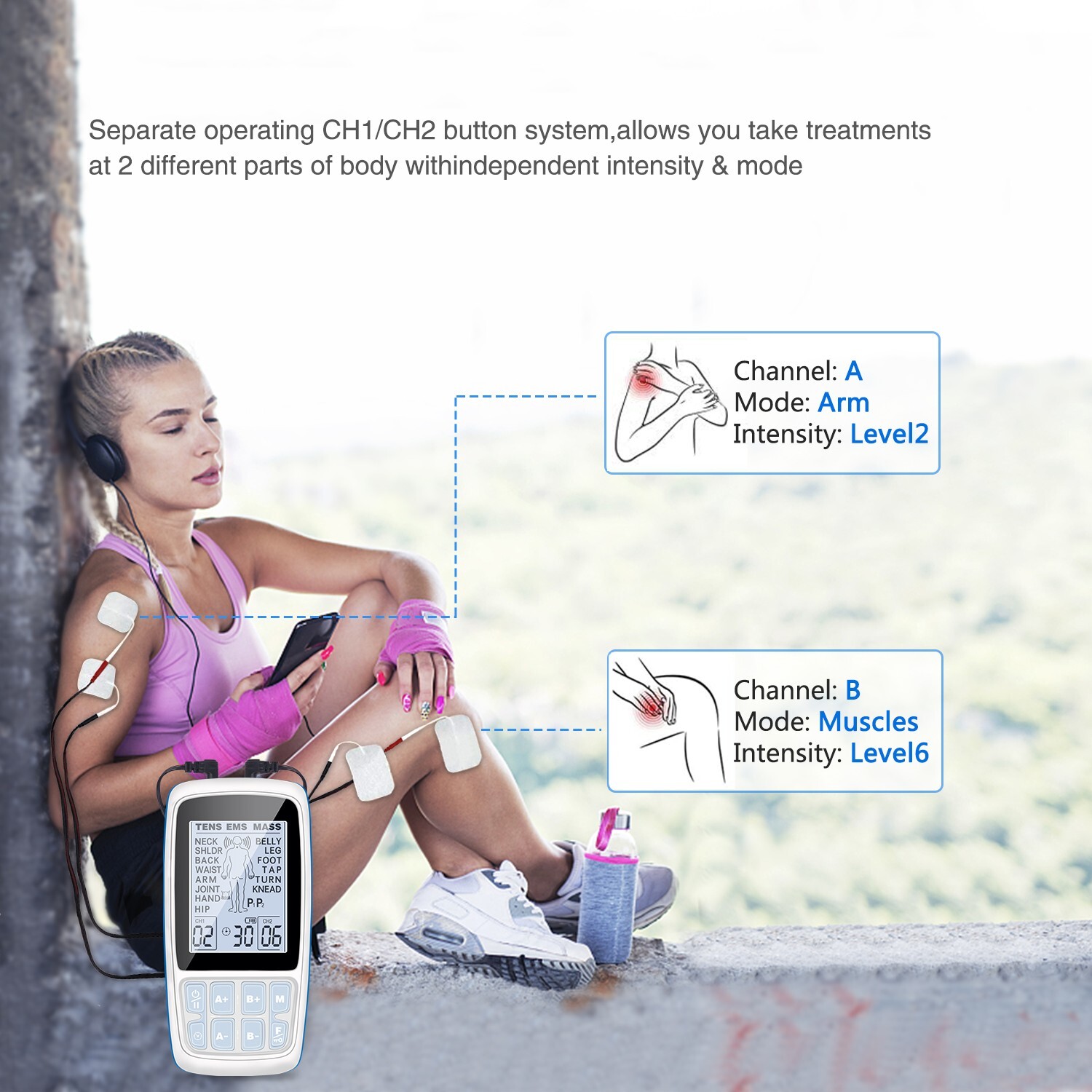 TENS EMS Unit, FDA Cleared Electronic Muscle Stimulator for Pain Relief Therapy