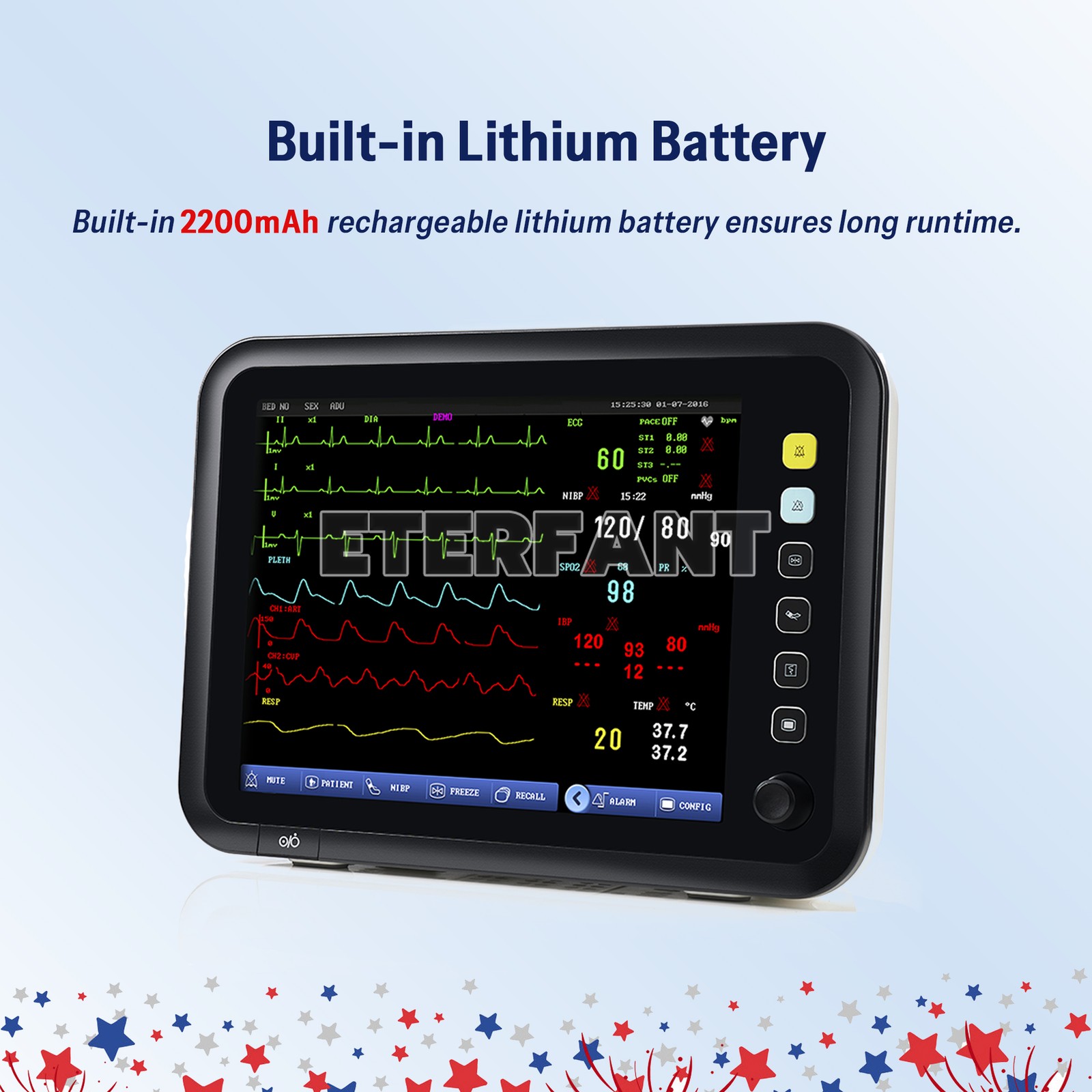 12″ Patient Monitor ICU CCU Vital Signs Monitor ECG, RESP, TEMP, NIBP, SPO2, PR