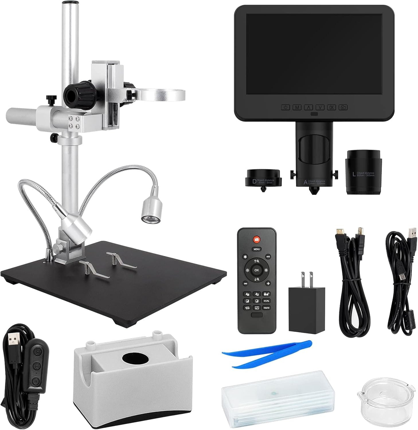 LM246MS 3 Lens 7 Inch HDMI Digital Microscope 2000X for Soldering with 13” Arm