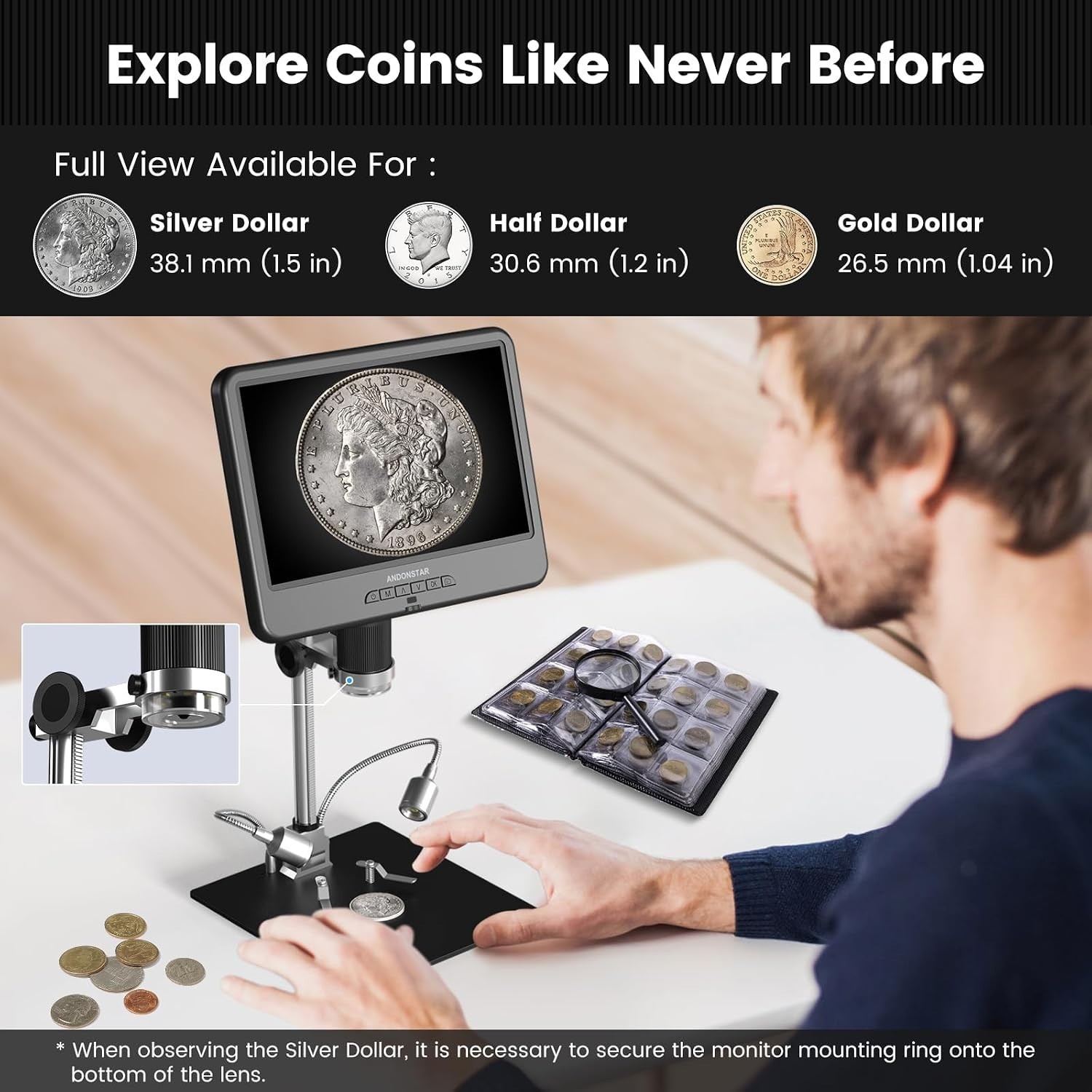 Coin Microscope Camera Kit with 10.2″ Working Distance Stand