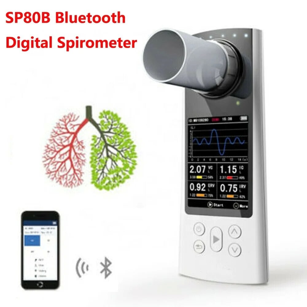 SP80B Digital Bluetooth Spirometer – Handheld Lung Function Testing Device w/App