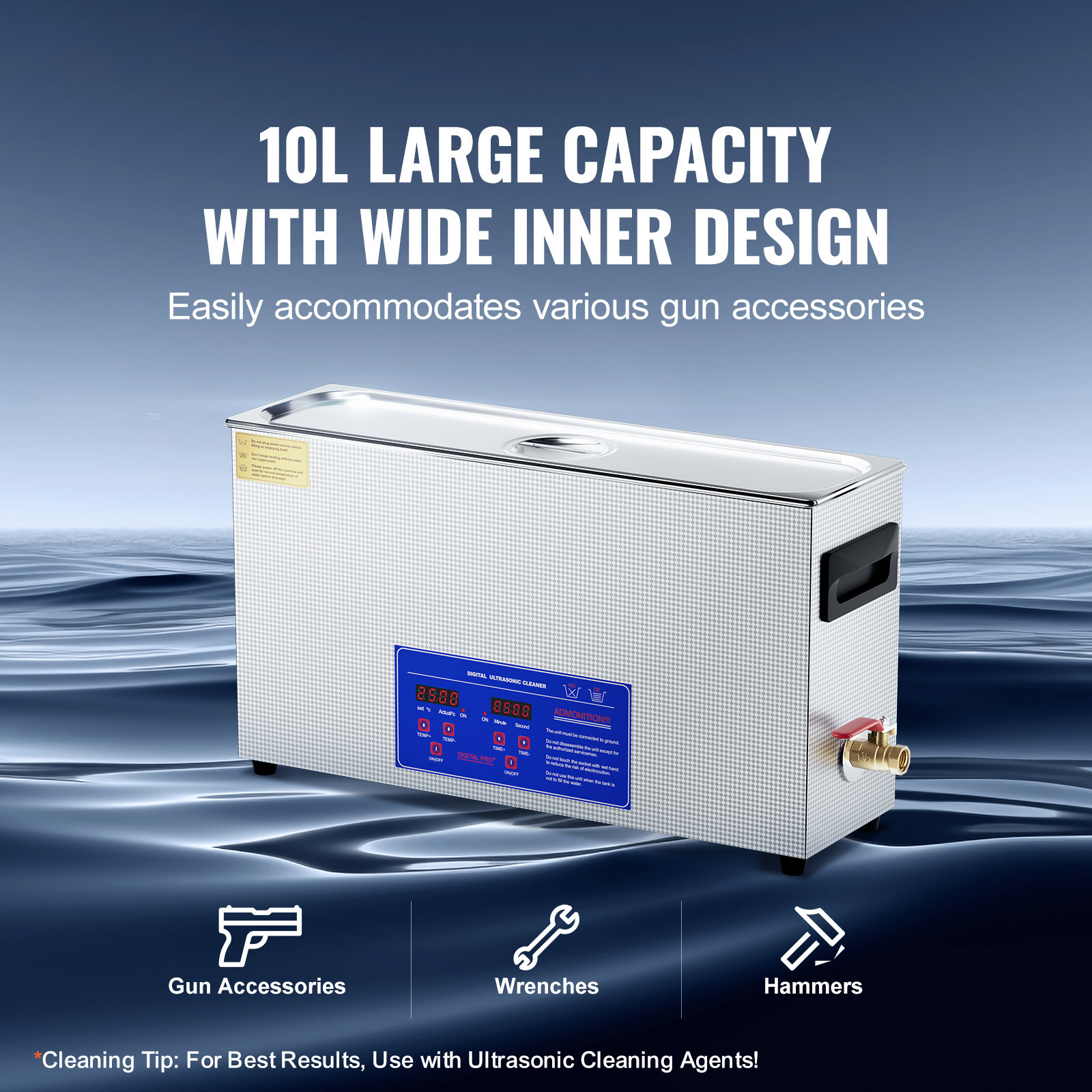 VEVOR 10L Ultrasonic Gun Cleaner 300W Ultra Sonic Cleaner Timer Heater Basket