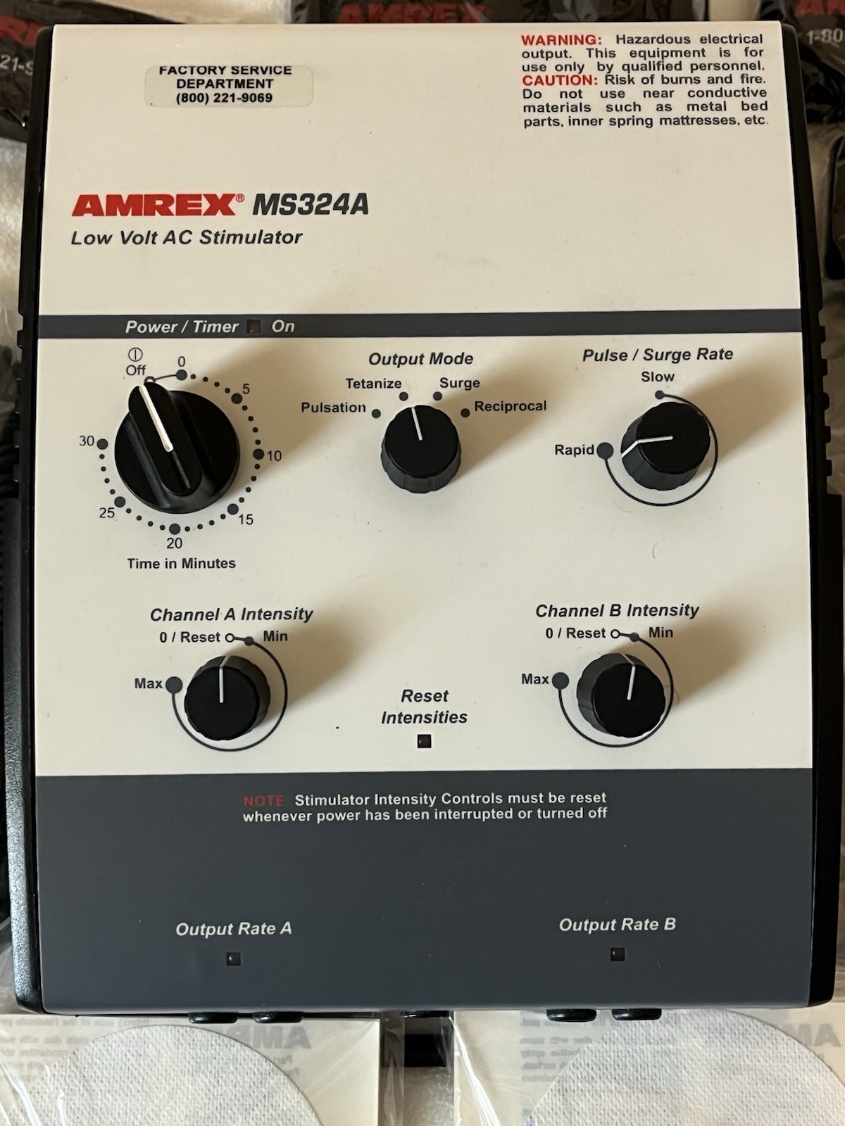 AMREX MS324A 2-Channel EMS Stimulator Unit for Physical Therapy, Bench Top